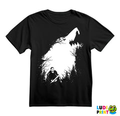 Jon Snow, Forest And Ghost - Shape Of A White Dire Wolf - Game Of Thrones - GOT - Majica