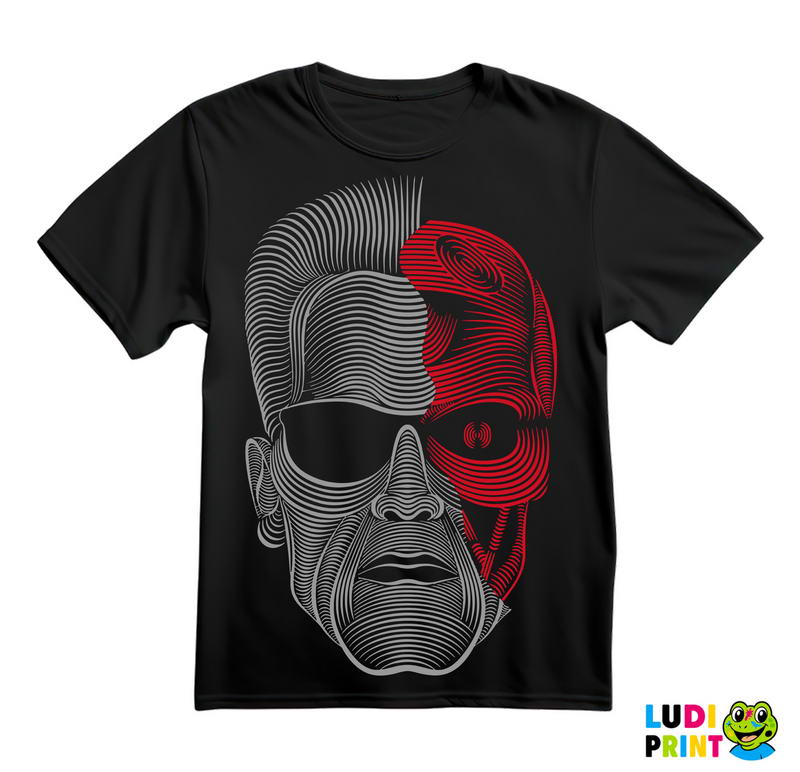 Head Terminator - Red And Silver Lines - Majica