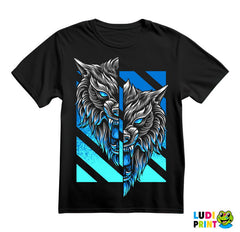 Dve Polovine Glave I Plava Pozadina - Vuk - Wolf - Životinje - Majica