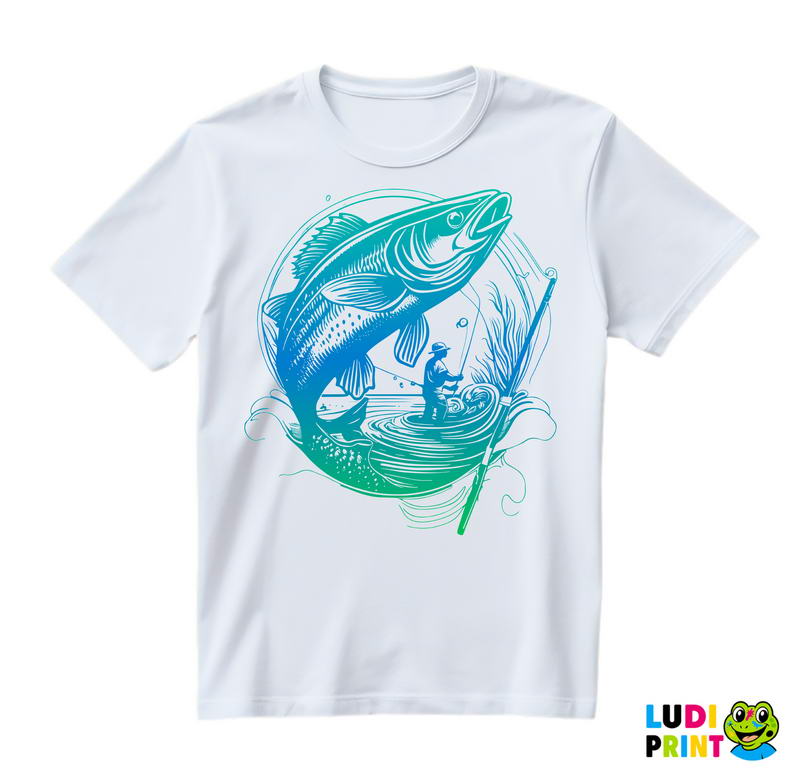 Plavo Zelena Riba I Pecaroš - Pecanje - Fishing - Majica