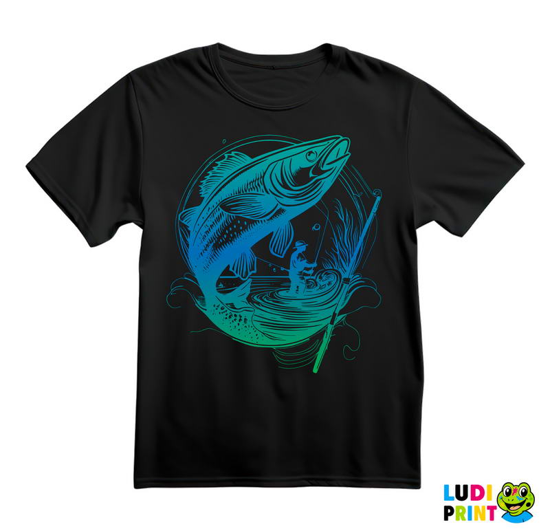 Plavo Zelena Riba I Pecaroš - Pecanje - Fishing - Majica