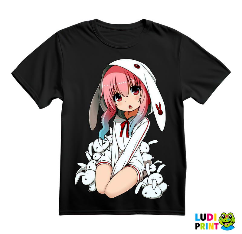 Cute Anime Girl With Rabbits - Anime - Majica