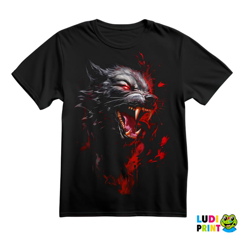 Sivi Vuk Sa Crvenim Detaljima - Wolf - Životinje - Majica