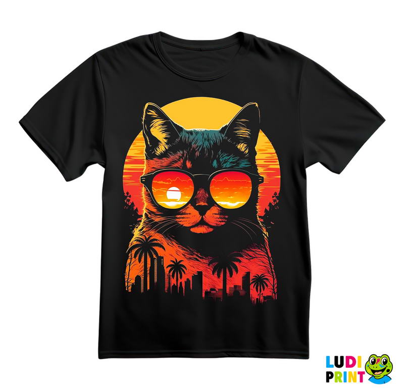 Mačka Sa Naočarima I Palmama - Cat - Majica