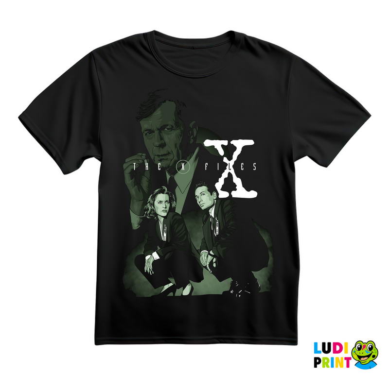 Green Drawing - Mulder, Scully And Smoker - The X Files - Majica