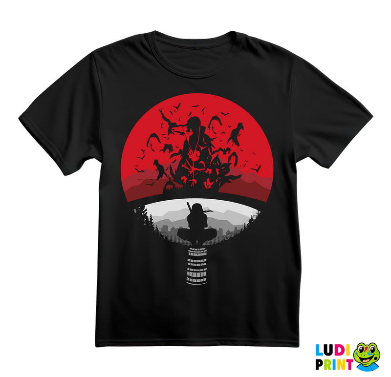 Itachi With Crows And Moon - Uchiha Clan Logo - Naruto - Majica