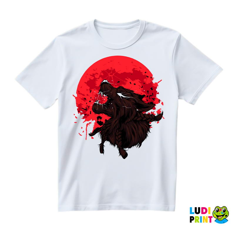 Angry Wolf Howling At The Red Moon Painting - Vuk - Životinje - Majica