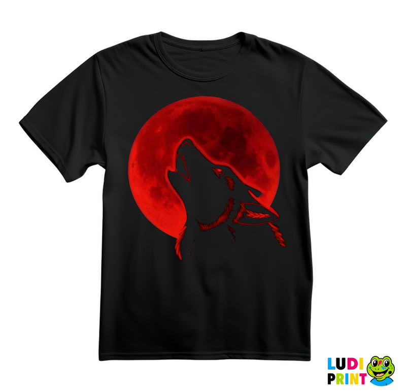 Wolf Howling At The Red Moon - Watercolor Painitng - Vuk - Životinje - Majica