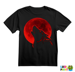 Wolf Howling At The Red Moon - Watercolor Painitng - Vuk - Životinje - Majica