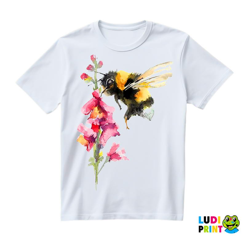 Pink Flower And Bee - Art - Majica