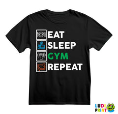 Eat, Sleep, Gym, Repeat - Green, Orange And Blue Symbols - Trening - Majica