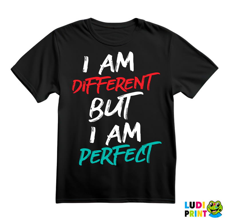 I Am Different But I Am Perfect - Red And Blue - Quotes - Majica