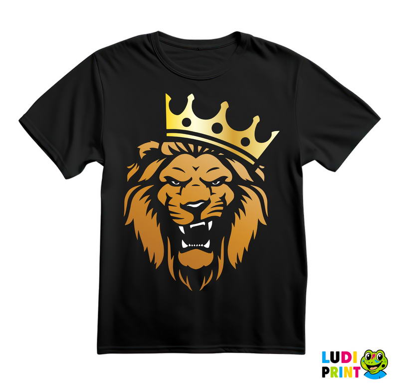 Angry Lion With Crown - Illustration - Gold - Lav - Životinje - Majica